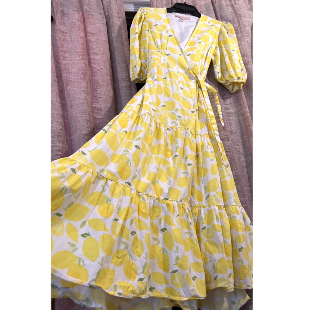 Anthropologie Hutch Lemon Print Wrap Midi Dress, NEW - Picture 7 of 14